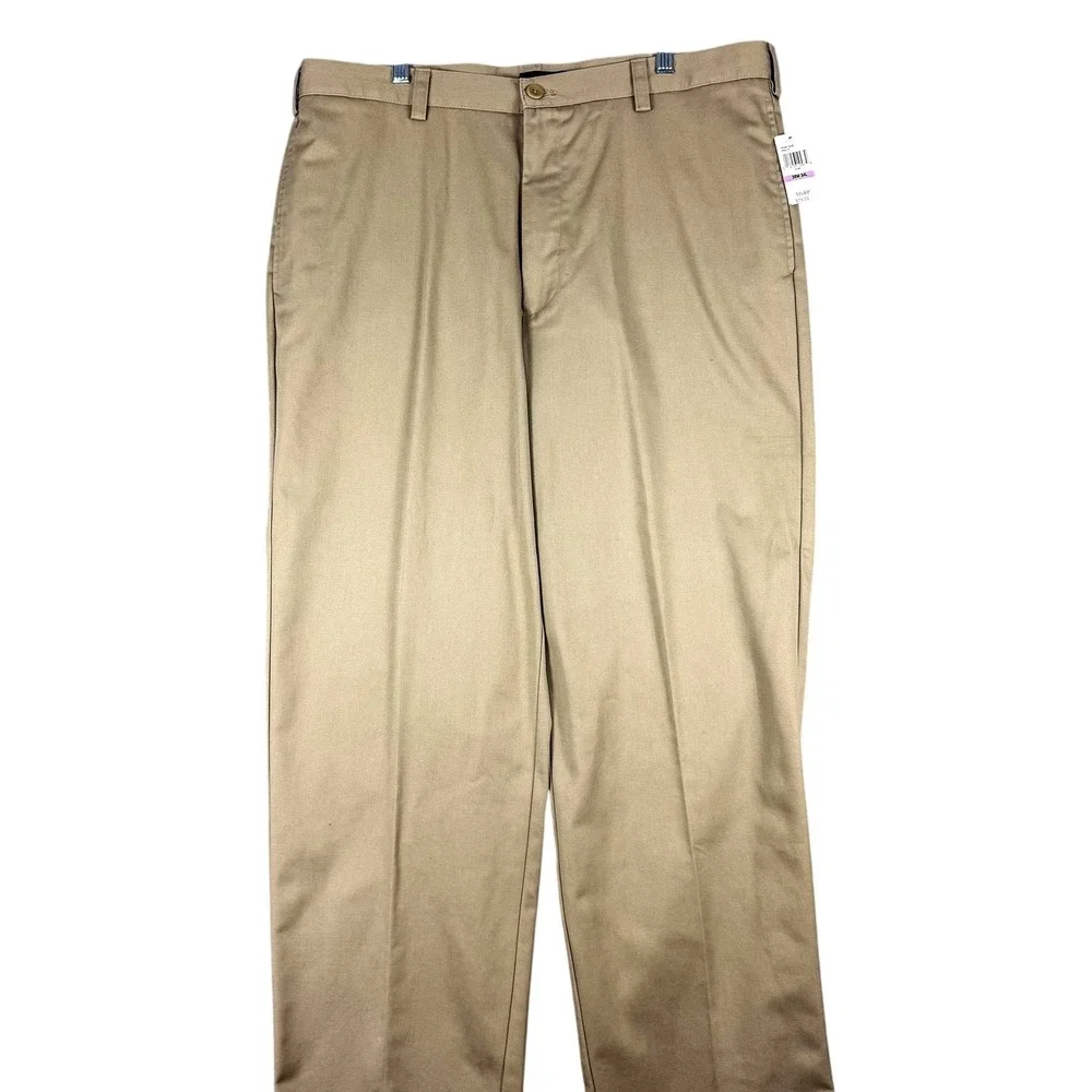 IZOD American Chino Pants Mens 38x34 Khaki Wrinkle Free‎ Classic Leg Flat Front